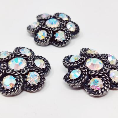 STUNNING VINTAGE METAL IRIDESCENT RHINESTONE BUTTONS