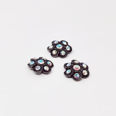 STUNNING VINTAGE METAL IRIDESCENT RHINESTONE BUTTONS