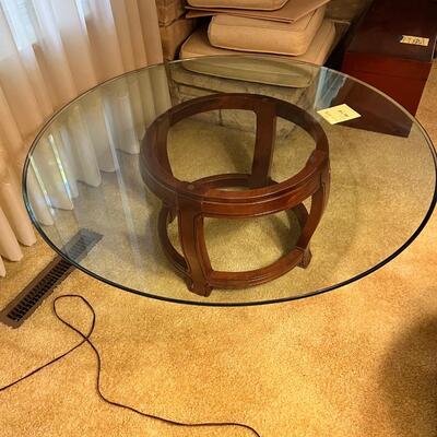 Large 40â€ round heavy glass table Asain style base