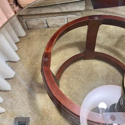 Large 40â€ round heavy glass table Asain style base