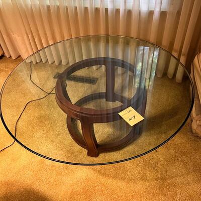 Large 40â€ round heavy glass table Asain style base