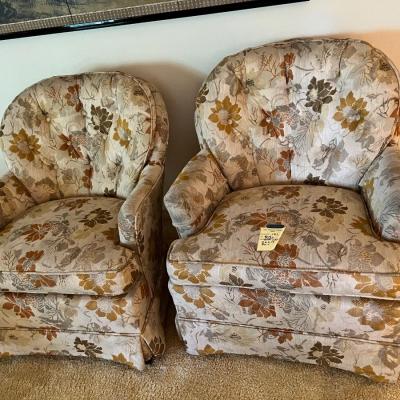 Pair vintage upholstery arm chairs