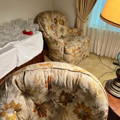 Pair vintage upholstery arm chairs