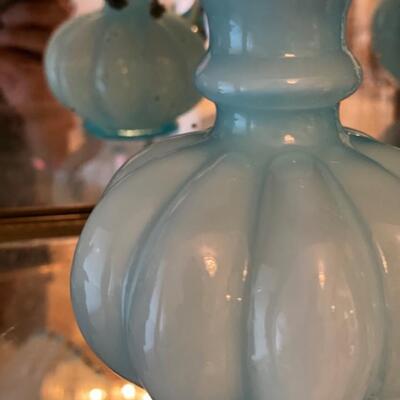 Fenton Blue Overlay Vase 6