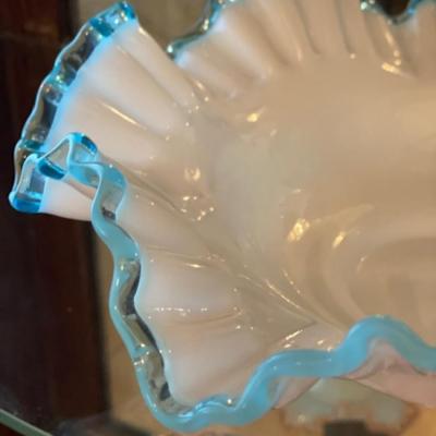 Fenton Milk Glass Ruffle Edge Large Bowl 10
