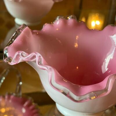 Fenton Pink Overlay Ruffled Vase 6