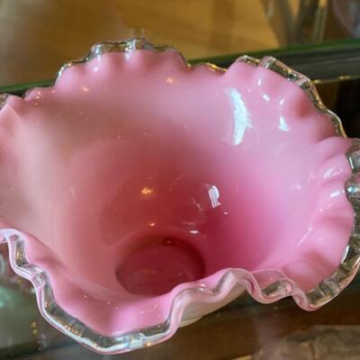 Fenton Pink Overlay Ruffled Vase 6