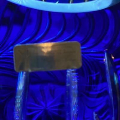 Lausitzer German Crystal Colbalt Blue Cut to Clean Hand Cut Lead Crystal Ball Vase w/Label 7