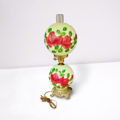 ANTIQUE VICTORIAN DOUBLE GLOBE HURRICANE 3-WAY LAMP