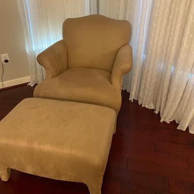 LOT 15G: Suede Chair and Ottoman