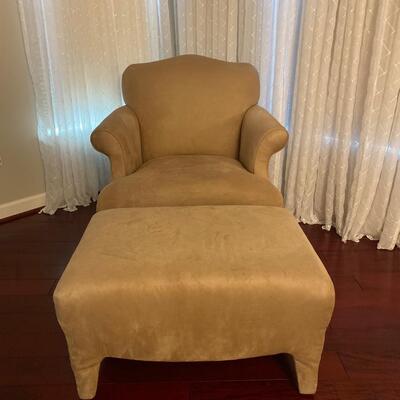 LOT 15G: Suede Chair and Ottoman