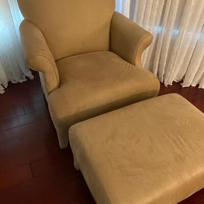 LOT 15G: Suede Chair and Ottoman