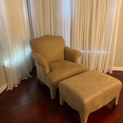 LOT 15G: Suede Chair and Ottoman