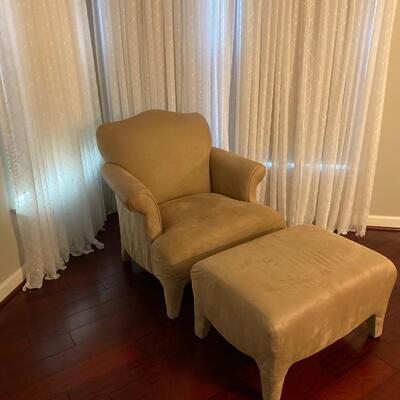 LOT 15G: Suede Chair and Ottoman