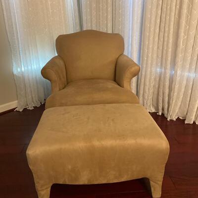 LOT 15G: Suede Chair and Ottoman