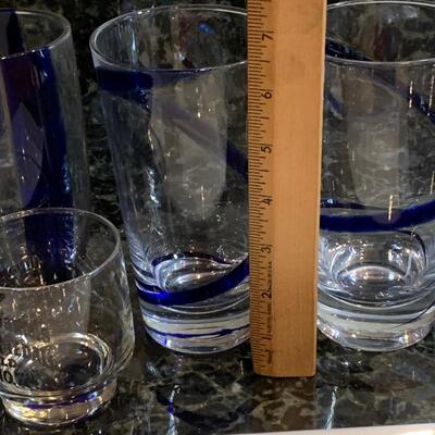 LOT 28R:  Blue Swirl Beverage Glasses, Olive Dish, Serving Dish & More