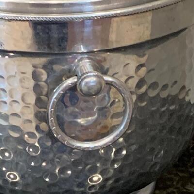 LOT 34R  Vintage Hammered Aluminum Ice Bucket, Crystal Decanter Glass Mixer & More