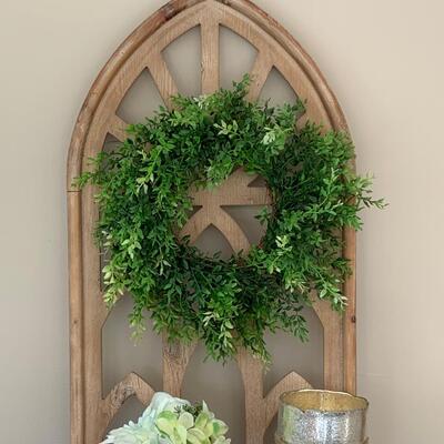 LOT 42R:  Tall Home Decor Window Arch w/ Wreath & More
