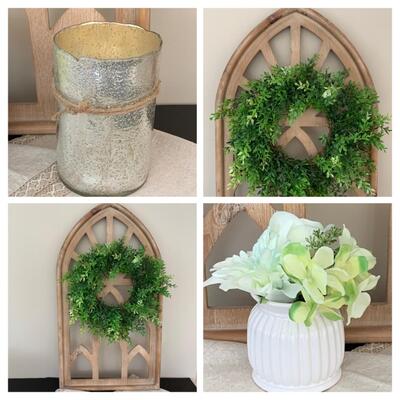 LOT 42R:  Tall Home Decor Window Arch w/ Wreath & More