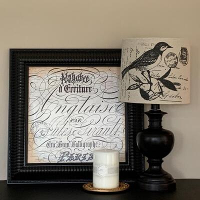 LOT 43R: Home Decor: "Calligraphe" Print  & Accent Lamp
