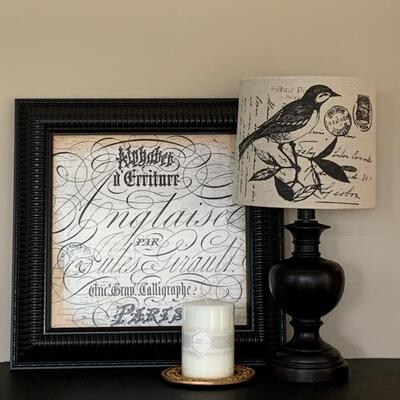 LOT 43R: Home Decor: "Calligraphe" Print  & Accent Lamp