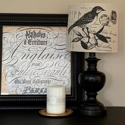 LOT 43R: Home Decor: "Calligraphe" Print  & Accent Lamp