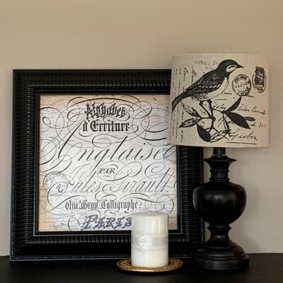 LOT 43R: Home Decor: "Calligraphe" Print  & Accent Lamp