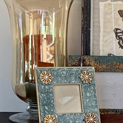 LOT 45R: Home Decor Collection:  Butterfly Print, Glass Candle Holder w/Candle & More