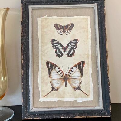 LOT 45R: Home Decor Collection:  Butterfly Print, Glass Candle Holder w/Candle & More