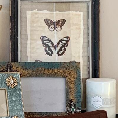 LOT 45R: Home Decor Collection:  Butterfly Print, Glass Candle Holder w/Candle & More