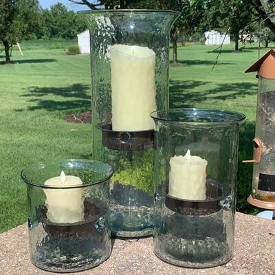 LOT 49R: Hand Blown Glass Hurricane Candle Holders