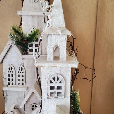 LOT 60G: Pair of Church Houses Christmas Decorations