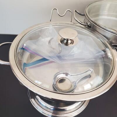 LOT 66G:  Pair of Round Chafing Dishes Stainless Steel