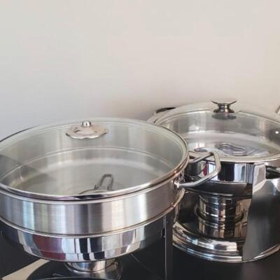 LOT 66G:  Pair of Round Chafing Dishes Stainless Steel