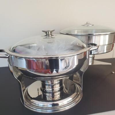 LOT 66G:  Pair of Round Chafing Dishes Stainless Steel