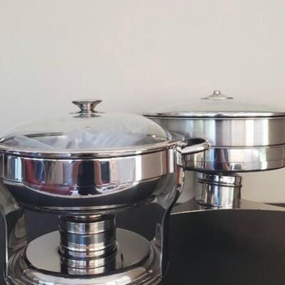 LOT 66G:  Pair of Round Chafing Dishes Stainless Steel