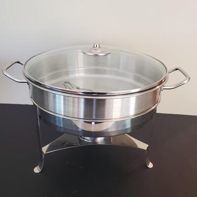 LOT 66G:  Pair of Round Chafing Dishes Stainless Steel