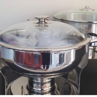 LOT 66G:  Pair of Round Chafing Dishes Stainless Steel