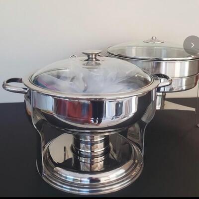 LOT 66G:  Pair of Round Chafing Dishes Stainless Steel