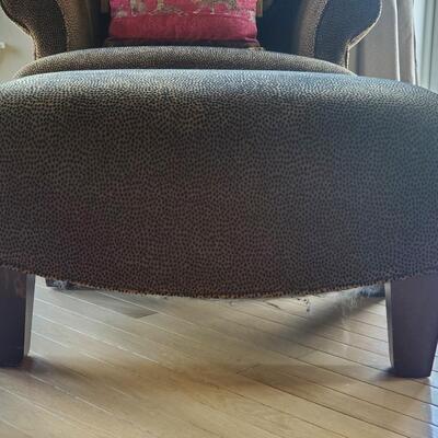 LOT 68G: Leopard Print "Comfy" Chair, Ottoman & Pillows