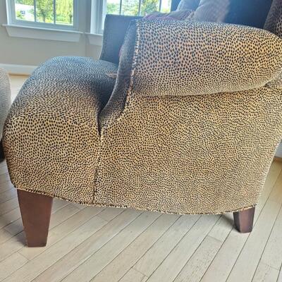 LOT 68G: Leopard Print "Comfy" Chair, Ottoman & Pillows