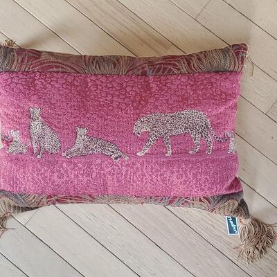 LOT 68G: Leopard Print "Comfy" Chair, Ottoman & Pillows