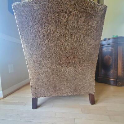 LOT 68G: Leopard Print "Comfy" Chair, Ottoman & Pillows