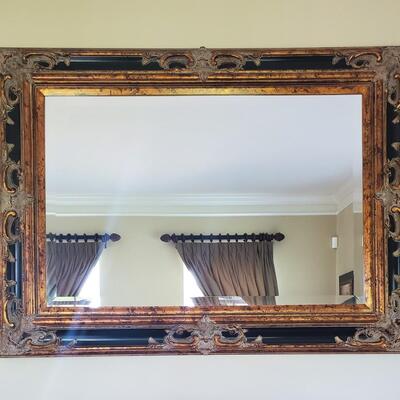 LOT 70G: Ornate Mirror & Wall Pockets -Black & Gold w/Accents