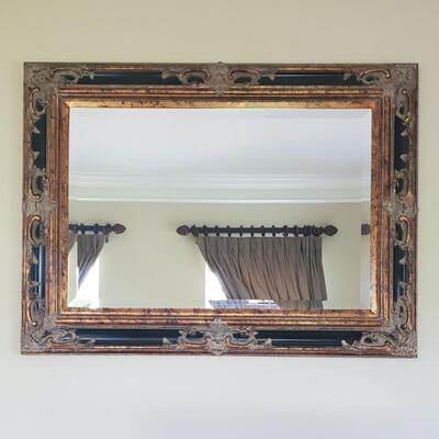 LOT 70G: Ornate Mirror & Wall Pockets -Black & Gold w/Accents