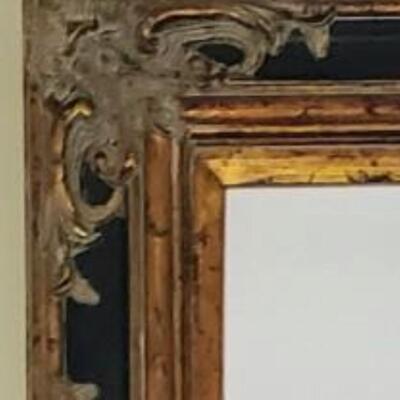LOT 70G: Ornate Mirror & Wall Pockets -Black & Gold w/Accents