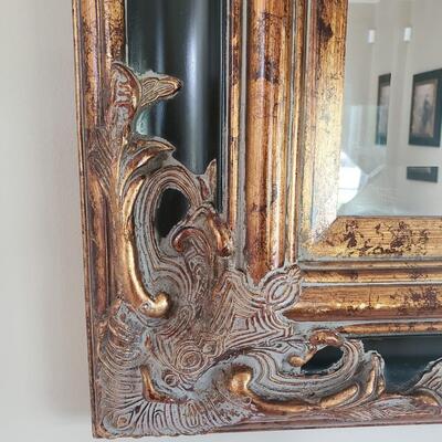 LOT 70G: Ornate Mirror & Wall Pockets -Black & Gold w/Accents