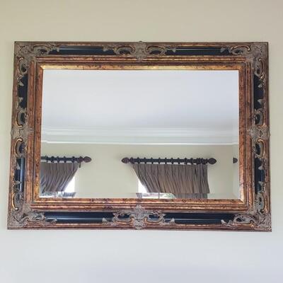 LOT 70G: Ornate Mirror & Wall Pockets -Black & Gold w/Accents