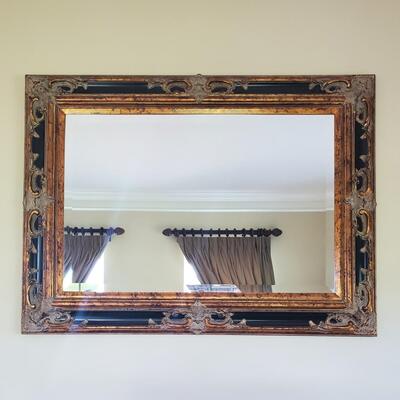 LOT 70G: Ornate Mirror & Wall Pockets -Black & Gold w/Accents