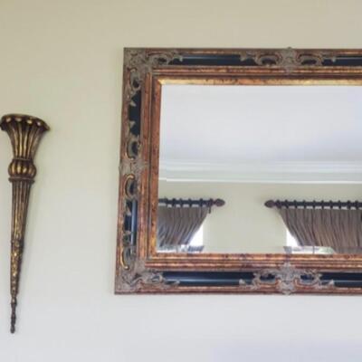 LOT 70G: Ornate Mirror & Wall Pockets -Black & Gold w/Accents
